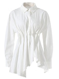 Women's Single Breasted Lapel Asymmetric Hem Long Sleeve Blouses
