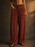 Women High Waist Contrast Trim Drawstring Wide Leg Scimitar Pants