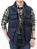 Men's Solid Color Pockets Casual Outdoor Sleeveless Vest Coats