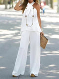 Female Popular Casual Halter Neck Sleeveless Solid Color Outfit