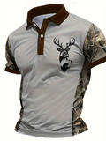 Men's Camo Deer Print Polo Shirt Summer Casual Fashion Outdoor