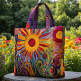 Women's Colorful Floral Sunburst Quilted Tote Bags