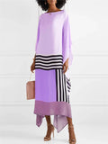 Women's Summer Contrast Color Patchwork Asymmetric Hem Dress