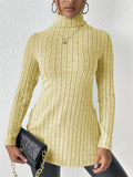 Women's Solid Color Pit Stripe High Neck Slim Fit Split Long-sleeved Sweaters
