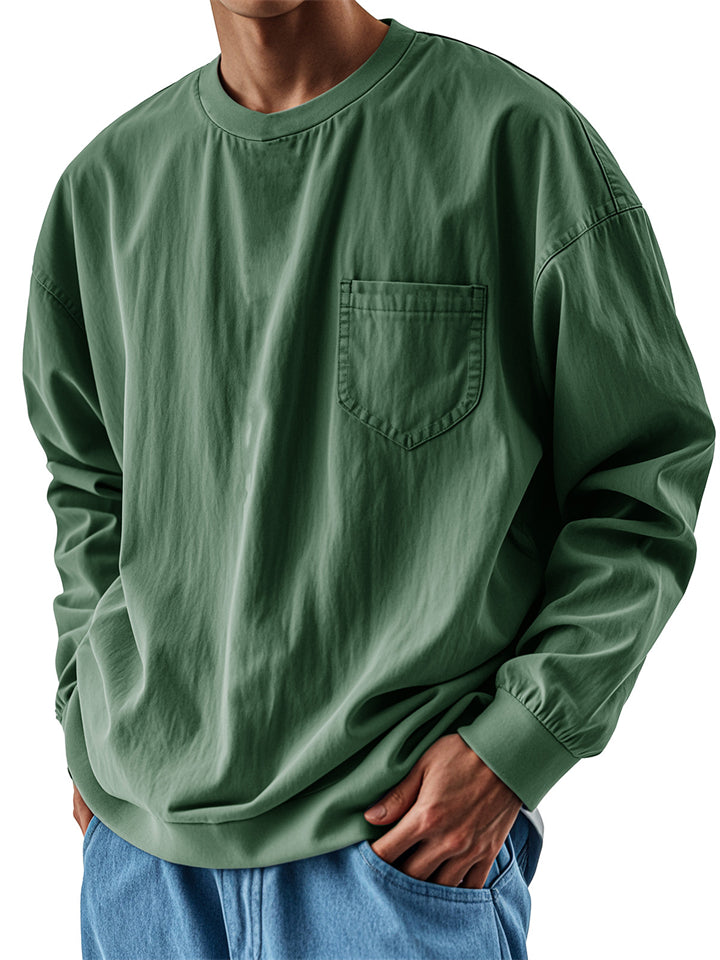 Men's Casual Solid Color Pockets Long Sleeve T-Shirts
