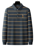 Men's Cotton Stripe Casual Long Sleeve Polo Shirts