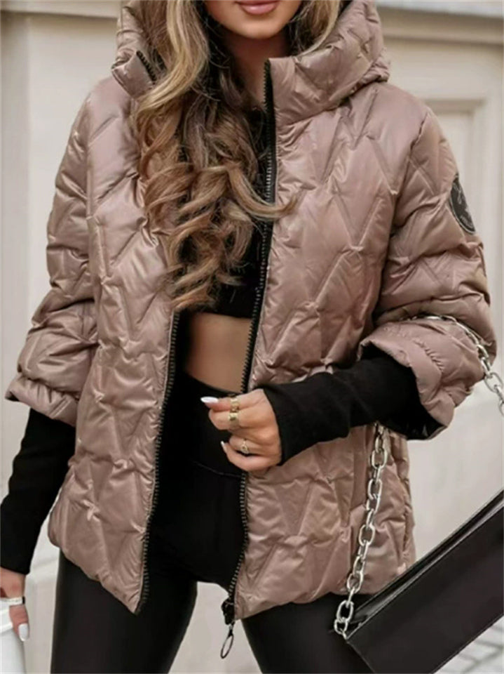 Women's WInter Solid Color Patchwork  3/4 Sleeve Hooded Coats