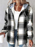 Women's Casual Spring Plaid Hoodie Cardigan with Pockets