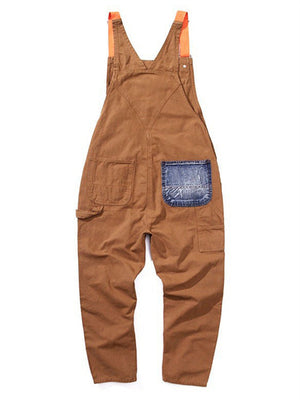 Men's Retro Loose Ripped Brown Cargo Jumpsuit