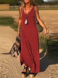 Women's Summer Solid Color V Neck Sleeveless Maxi Dress
