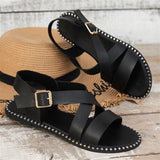 Female Buckle Crossover Strap Low Heel Flat Sandals