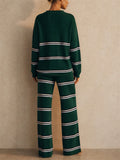 Women Striped Ribbed Knit 2 Piece Sweater Wide Leg Pants Set