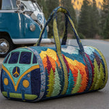 Blue Hippie Bus Landscape Quilted Duffle Bag