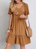Women's Summer Solid Color V Neck Casual Skater Dresses