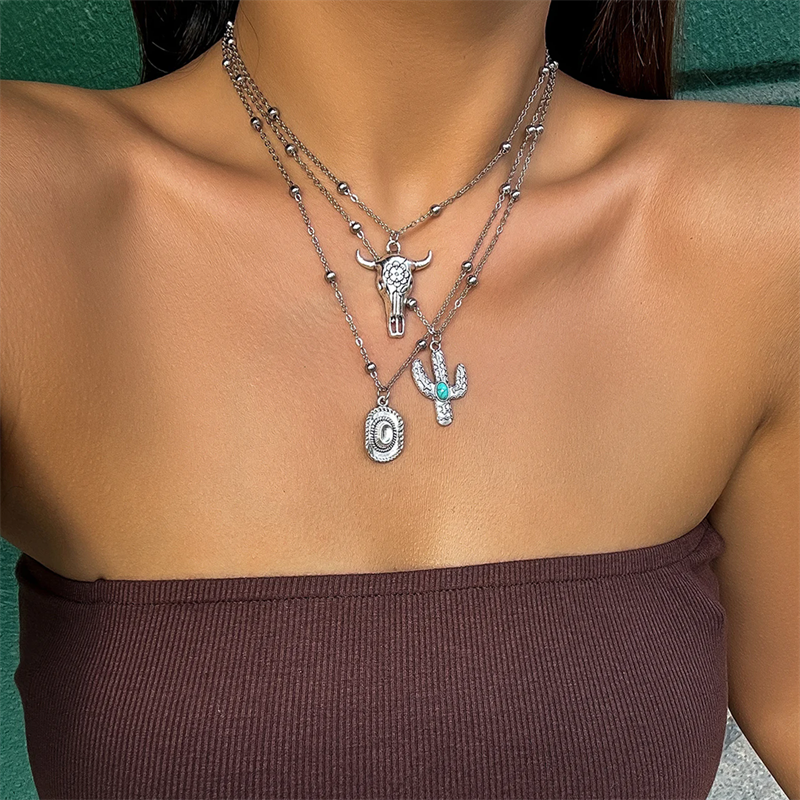 Ethnic Style Ox-Head Cactus Pendant Necklaces for Women