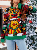 Women's Casual Christmas Elements Jacquard Contrast Color Pullover Sweaters