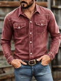 Mens Slim Fit Western Long Sleeve Button Down Denim Shirts