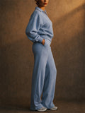 Women 2 Piece Casual Polo Wide Leg Lounge Set Sweatsuit
