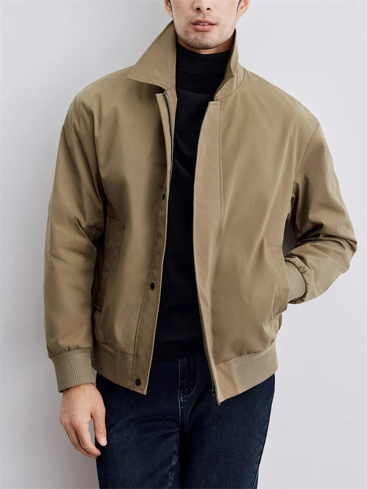 Korean Style Men's Long Sleeve Waist Length Solid Color Lapel Jacket