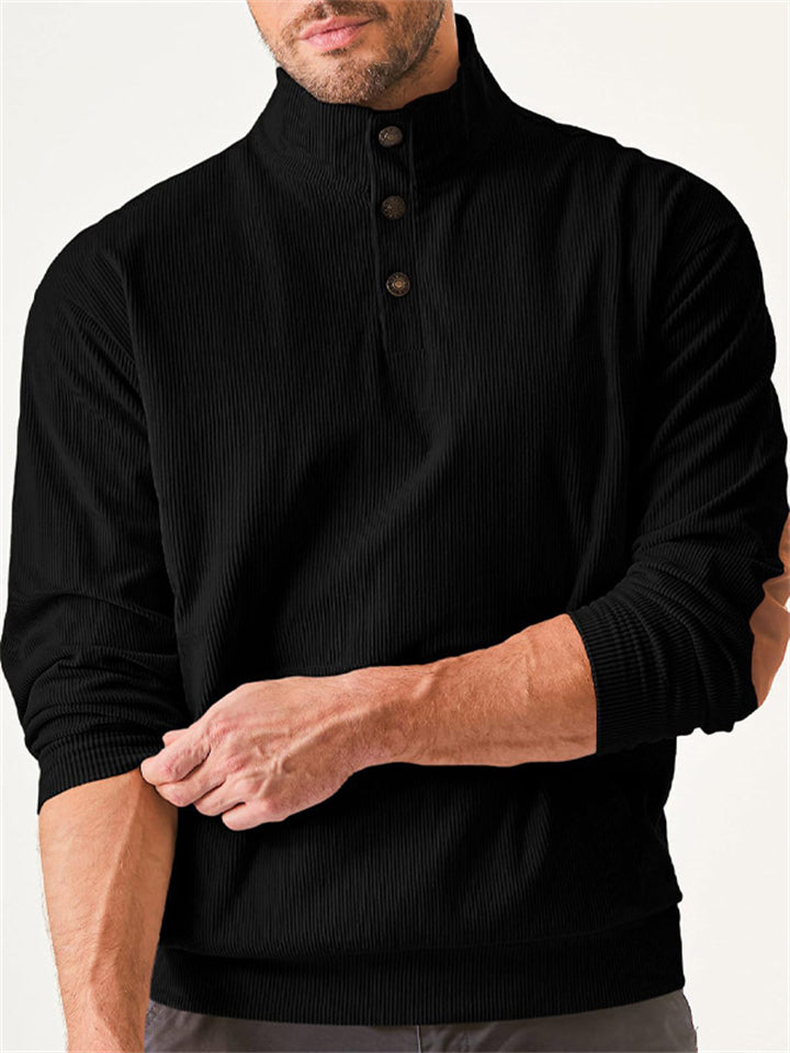 Men's Corduroy Contrast Color Stand Collar Pockets Shirt