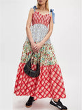 Women's Summer French Style Print Patchwork Strap Dress