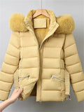 Women's Winter Solid Color Belted Fleeced Coat with Faux Fur Collar