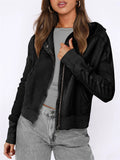 Female Zip Snap Button Patchwork Hooded Sweater