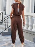 Women's Summer Casual Solid Color Round Neck Sleeveless Jumpsuits
