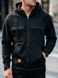 Men Zip Up Multi Pocket Casual Sweatshirt Hoodie Jacket