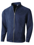 Men's Casual Solid Color Zip Up Stand Collar Long Sleeve Jackets