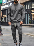 Men's Warm Long Sleeve Half-Zip Fleeced Tracksuit