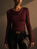 Women Slim Fit Pullover Cowl Neck Ribbed Knit Sweaters