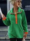 Women's Autumn Comfy Contrast Color Lapel Button Up Pullover Sweatshirts
