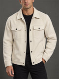 Men Corduroy Button Down Chest Pockets Casual Trucker Jacket
