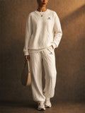 Women Cable Knit 2 Piece Loungewear Sweatshirt Joggers Set