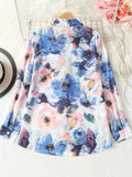 Women's Summer Printed V Neck Button Up Half Sleeve Blouses