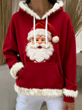 Women Christmas Print Hooded Contrast Trim Pullover Sweatshirt Top