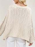Women's Loose Solid Color Crochet Round Neck Asymmetric Hem Sweaters