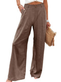 Women's Comfy High Waisted Cotton Linen Wide Leg Pants with Pockets