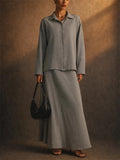 Womens Modest 2 Piece Tie Front Shirt and Sleeveless Maxi Dress Set