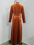 Women's Elegant Semi-high Neck Slim-fit Pleated Velvet Long Dress