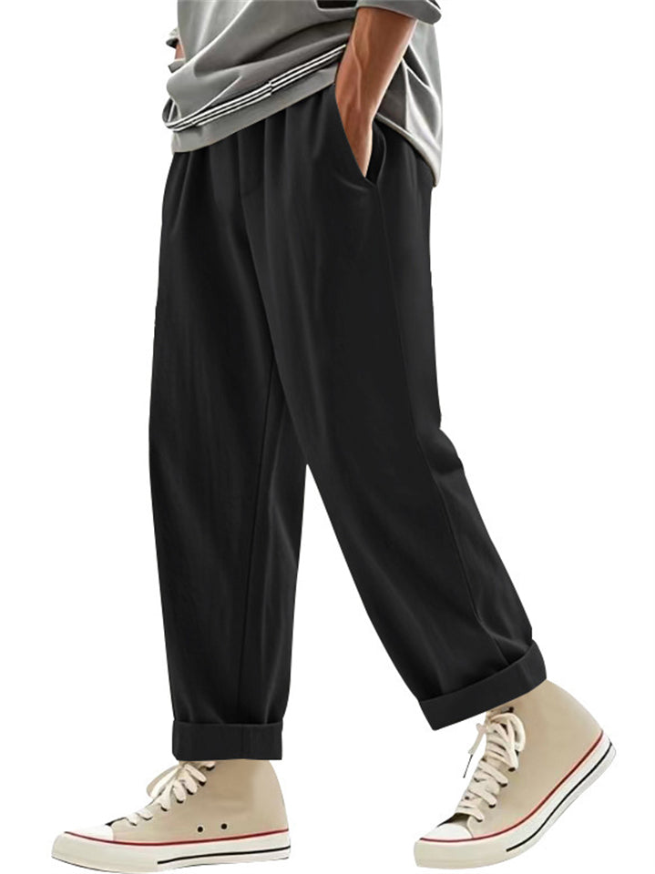 Men's Summer Casual Linen Solid Color Drawstring Wide Leg Trousers