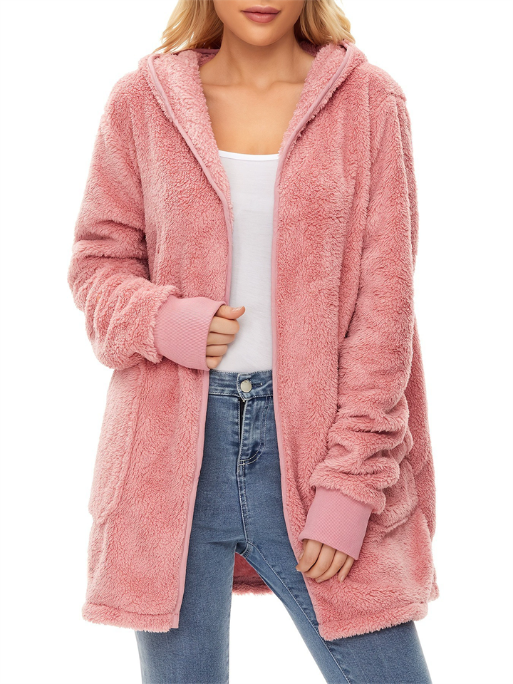 Women's Loose Fit Hooded Fleece Long Cardigan Warm Casual Coats with Pockets