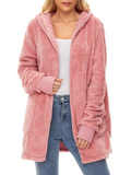 Women's Loose Fit Hooded Fleece Long Cardigan Warm Casual Coats with Pockets