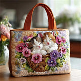 Cute Women's Floral Kitty Quilted Tote Bags