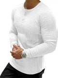 Men's Long Sleeve Elastic Henley Neck Ribbed Knit Shirts