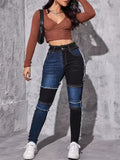 Vogue Skinny Contrast Color Splicing Jeans for Women