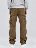Men Vintage Straight Leg Multi Pocket Cargo Denim Pants