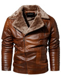 Men's Winter Fleece Lined Zipper Pockets Faux Leather Warm Casual Outerwear Coats