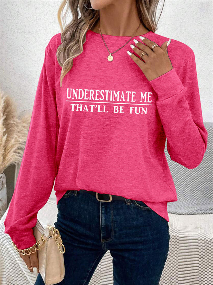 Women's Simple Letter Print Round Neck Long Sleeve Shirts